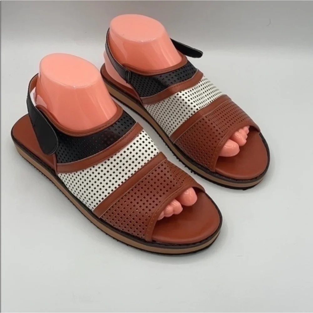 NEW Brown & White Textured perforated sandals